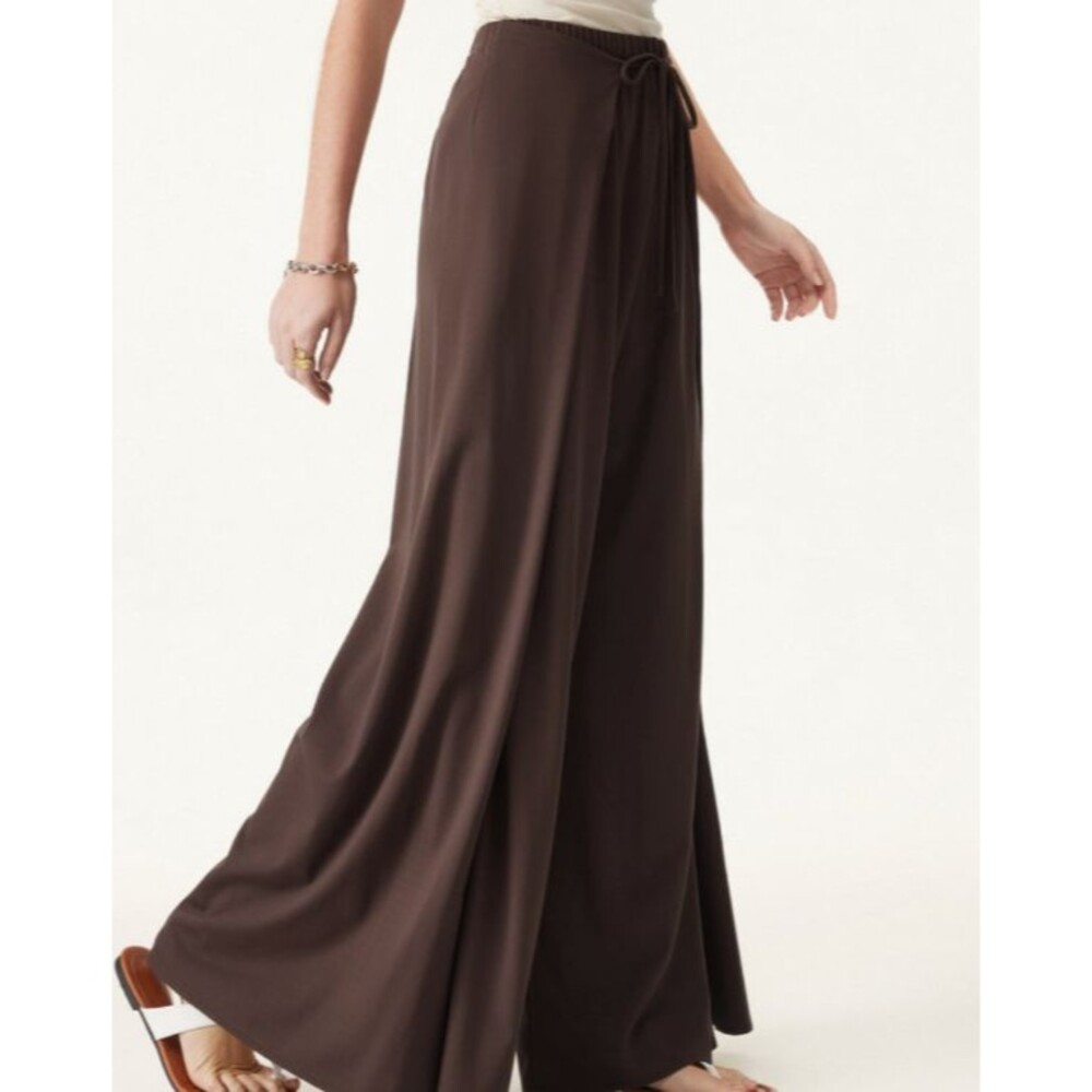 OGL Brown Bamboo Blend Wrap Look Side Pocket Wide Leg Palazzo Pants Size XL